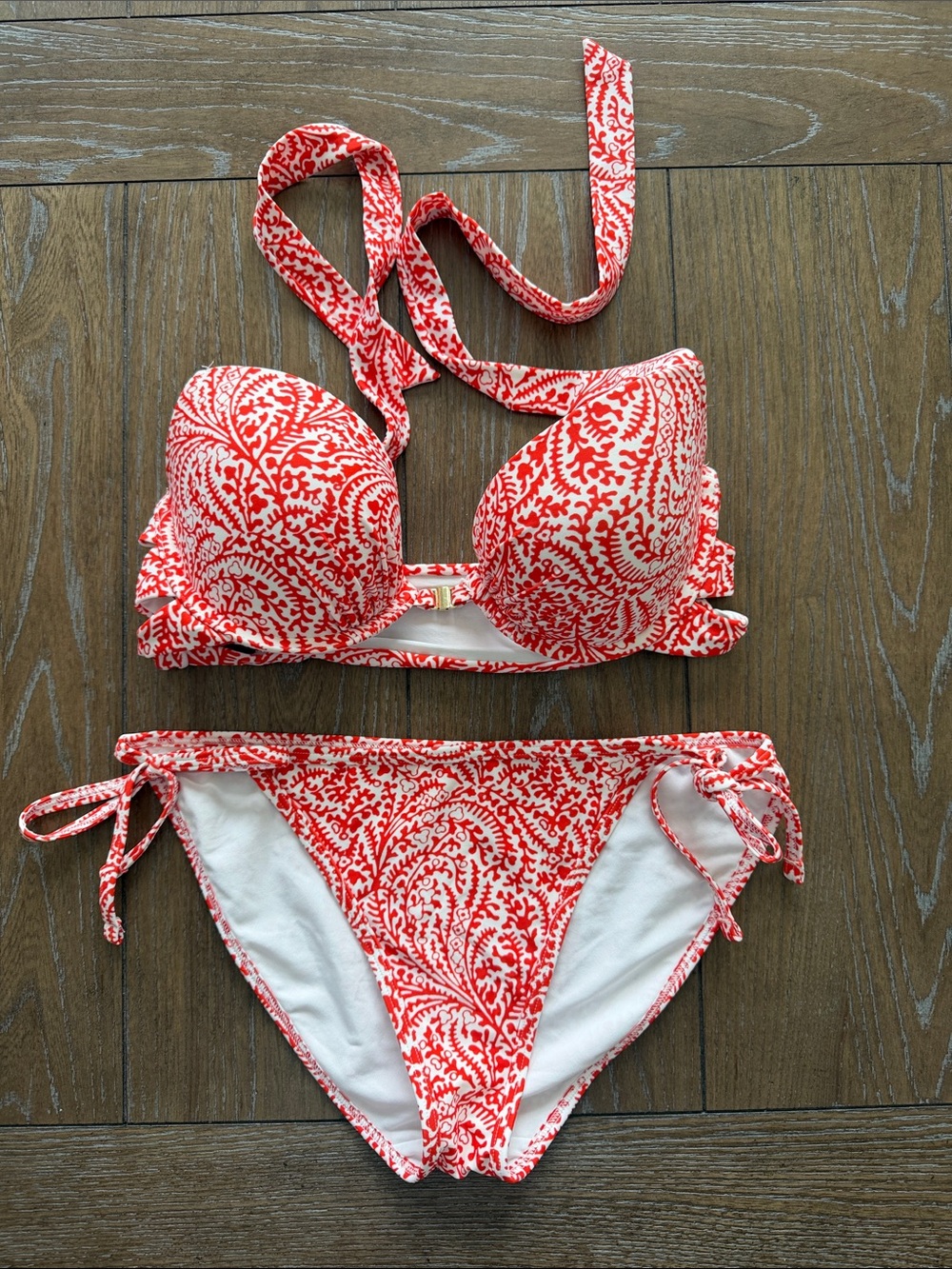 American Eagle Outfitters Orange and White Printed Tie-Side Bikini